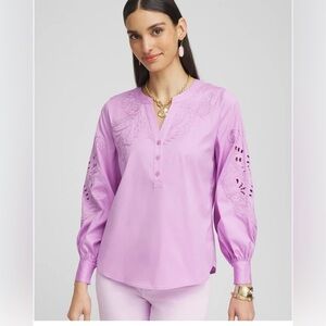 Chicos Lavender Eyelet Embroidered Blouse size 00/2